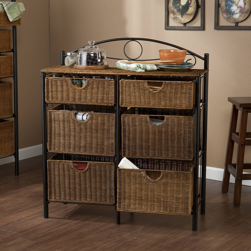 Black/Brown Iron/Wicker Storage Chest S462