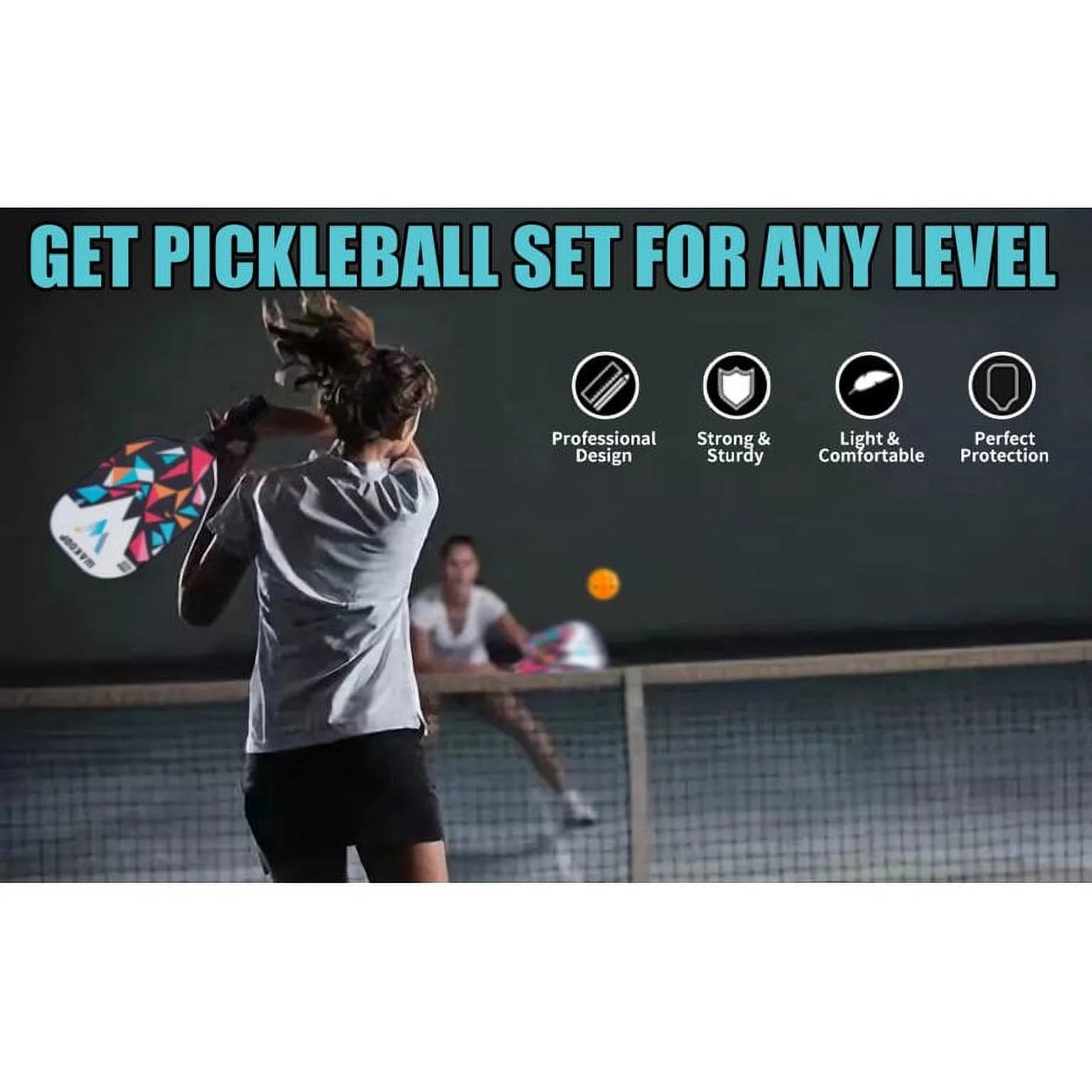 Graphite Pickleball Paddle Set with 4 Balls and Cover Bag M21342