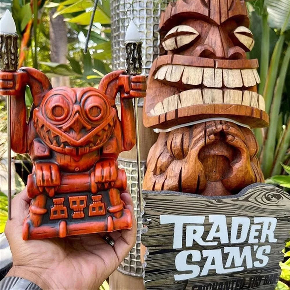 Hawaii Totem Tiki Figure Statue Torch Luminous Water Cup E4701