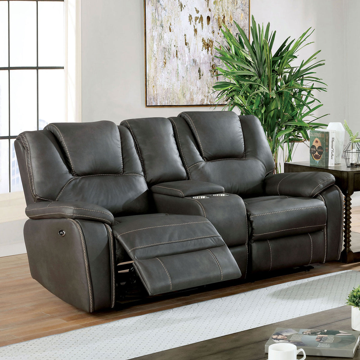 Gray Leatherette Solid Wood 3pc Motion Sofa Set M896736