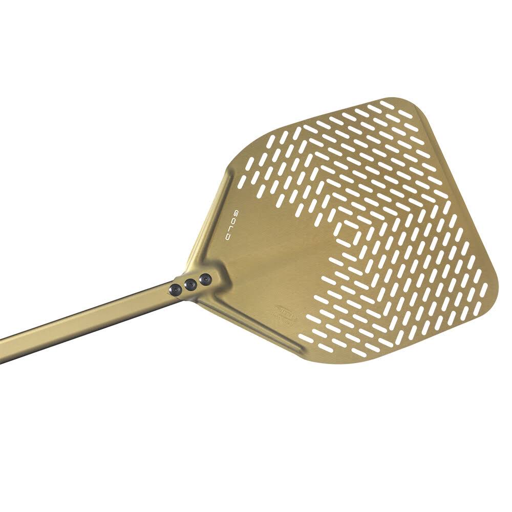 Gold 13x22 Anodized Aluminum Square Perforated Pizza Peel I3253
