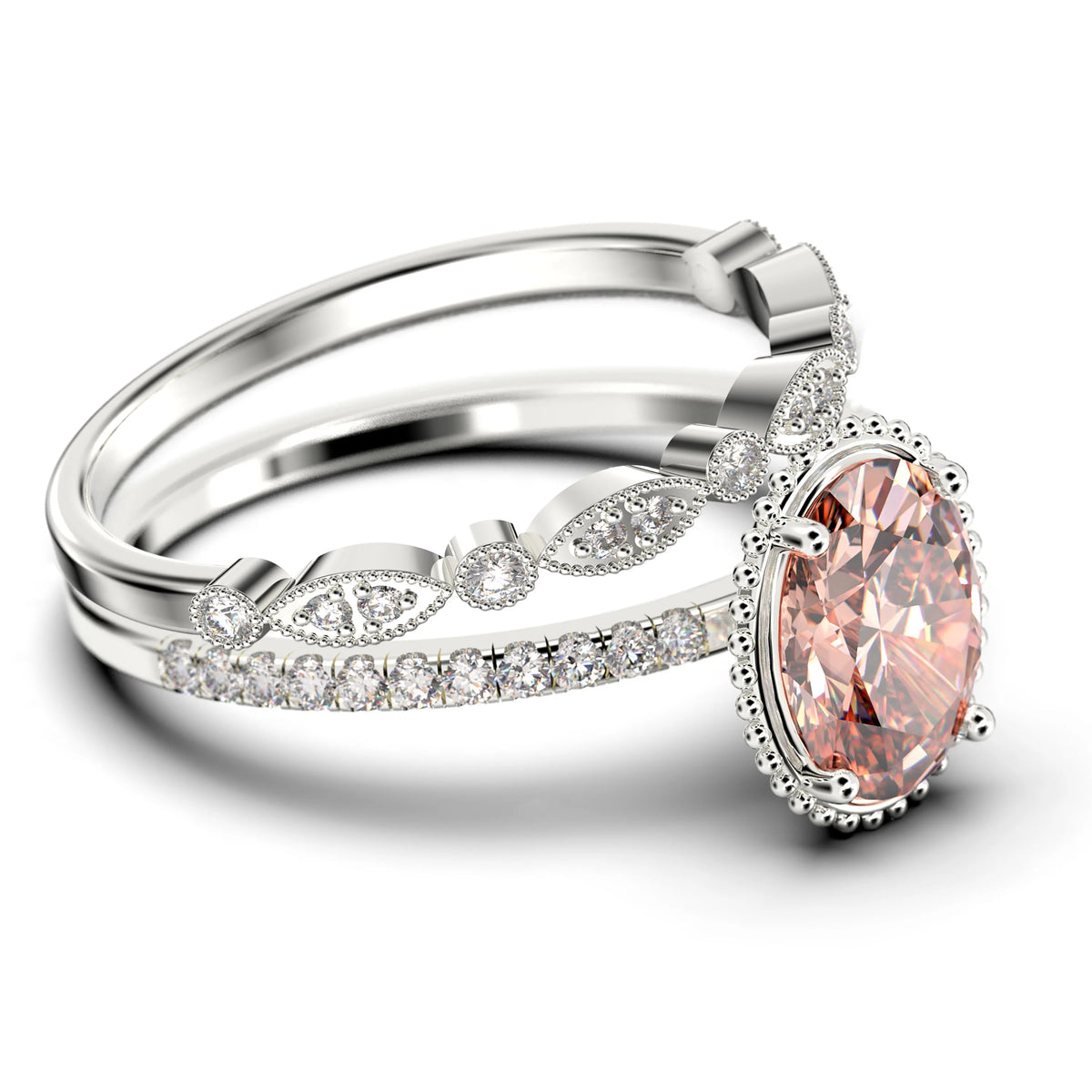 2.00 Carat Oval Cut Morganite And Diamond Moissanite Engagement Ring in 10k Solid White Gold Z837106