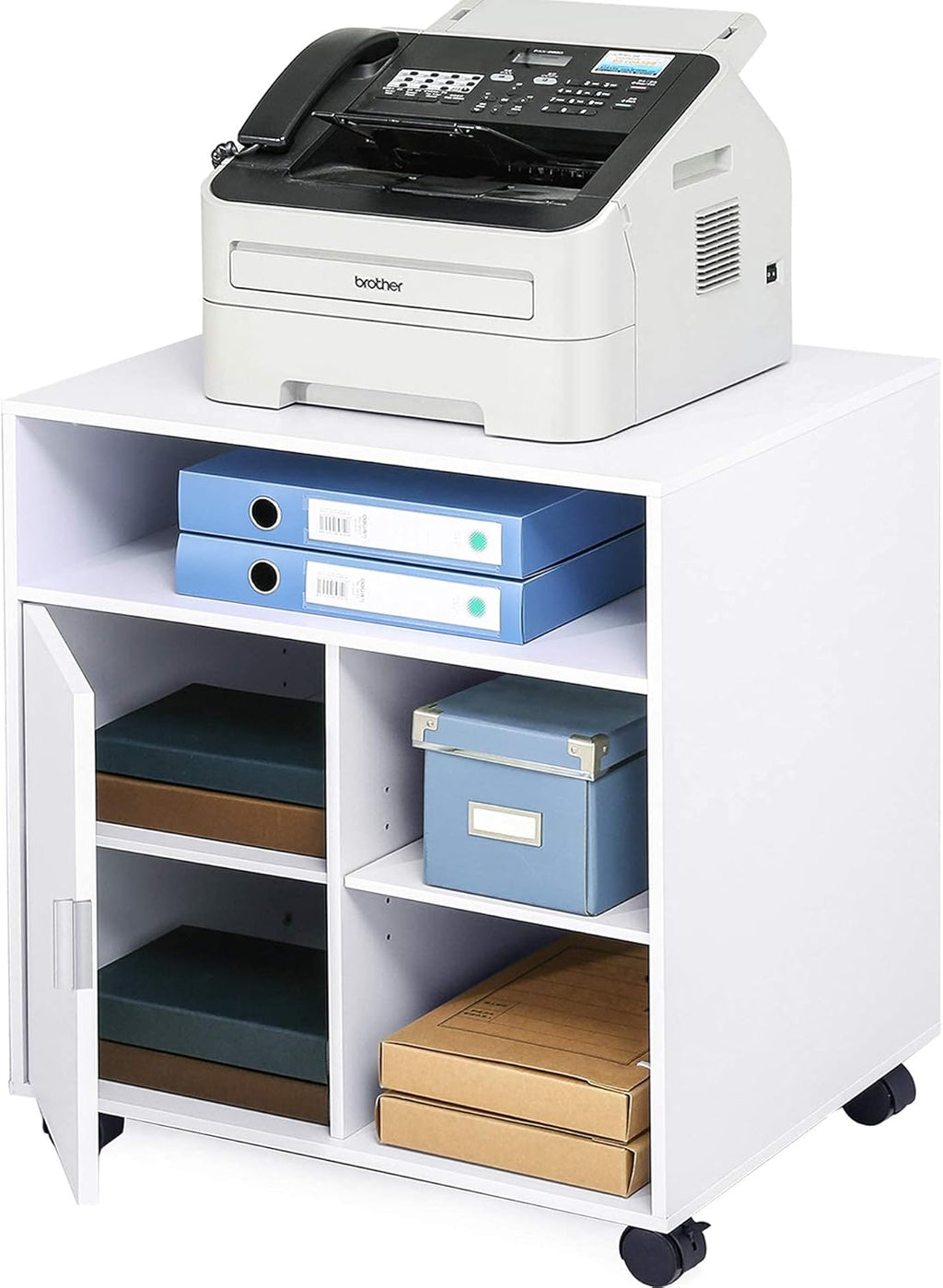 Stone Black Wood Mobile Printer Stand on Wheels with Door P6995