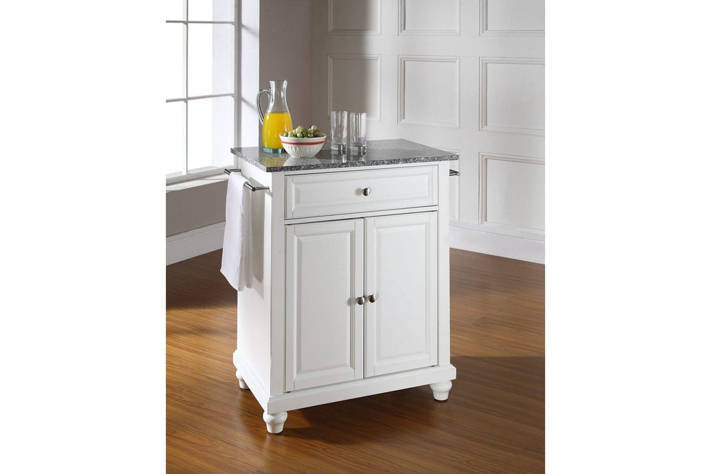 White Solid Granite Top Portable Kitchen Island E474507