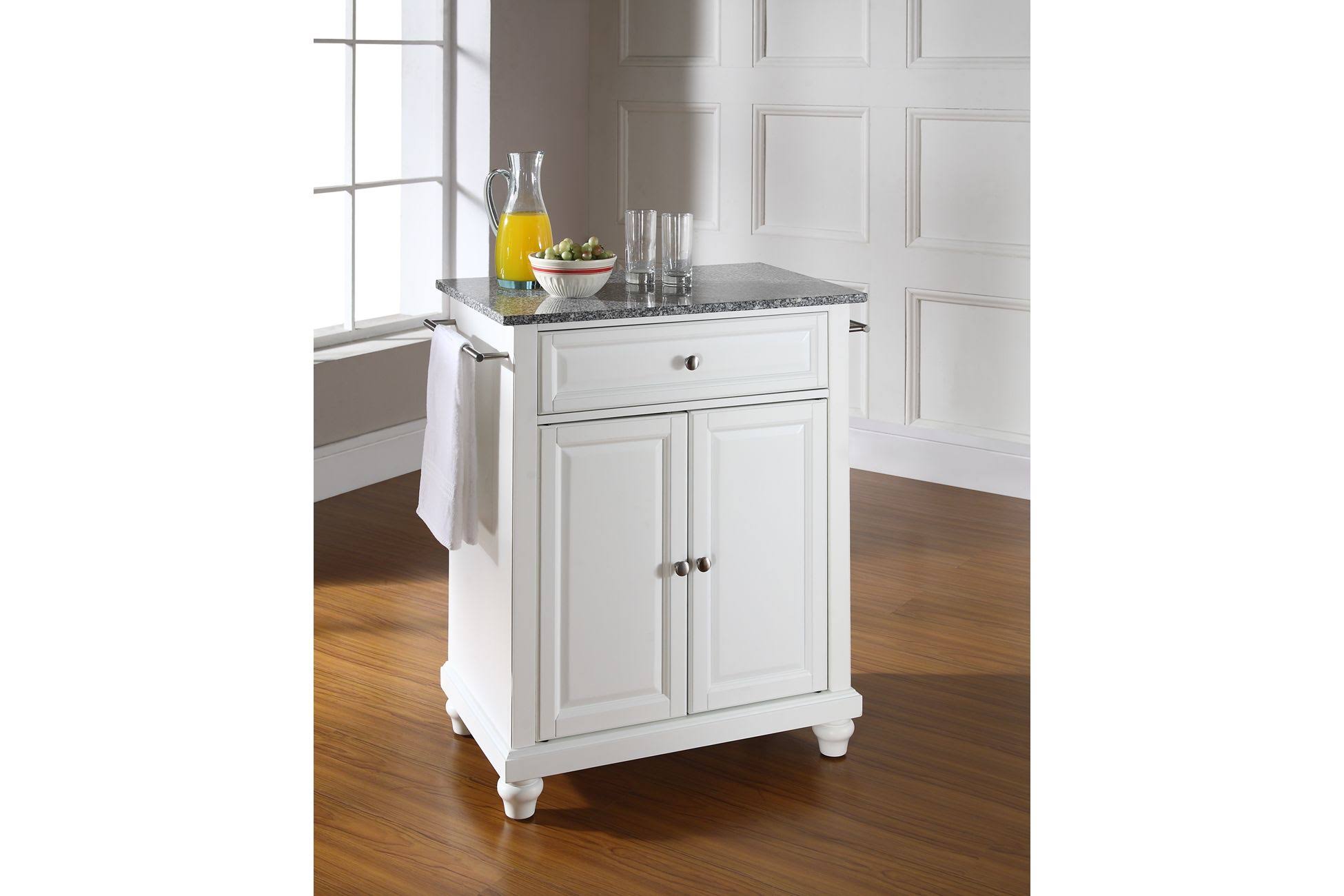 White Solid Granite Top Portable Kitchen Island E474507