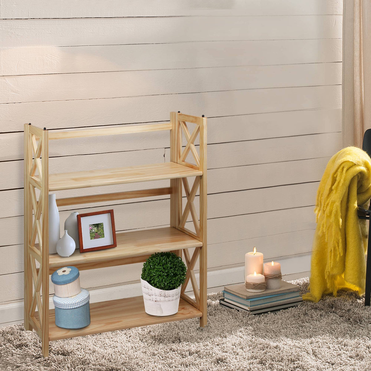 3 Shelf Folding Bookcase Natural G5786