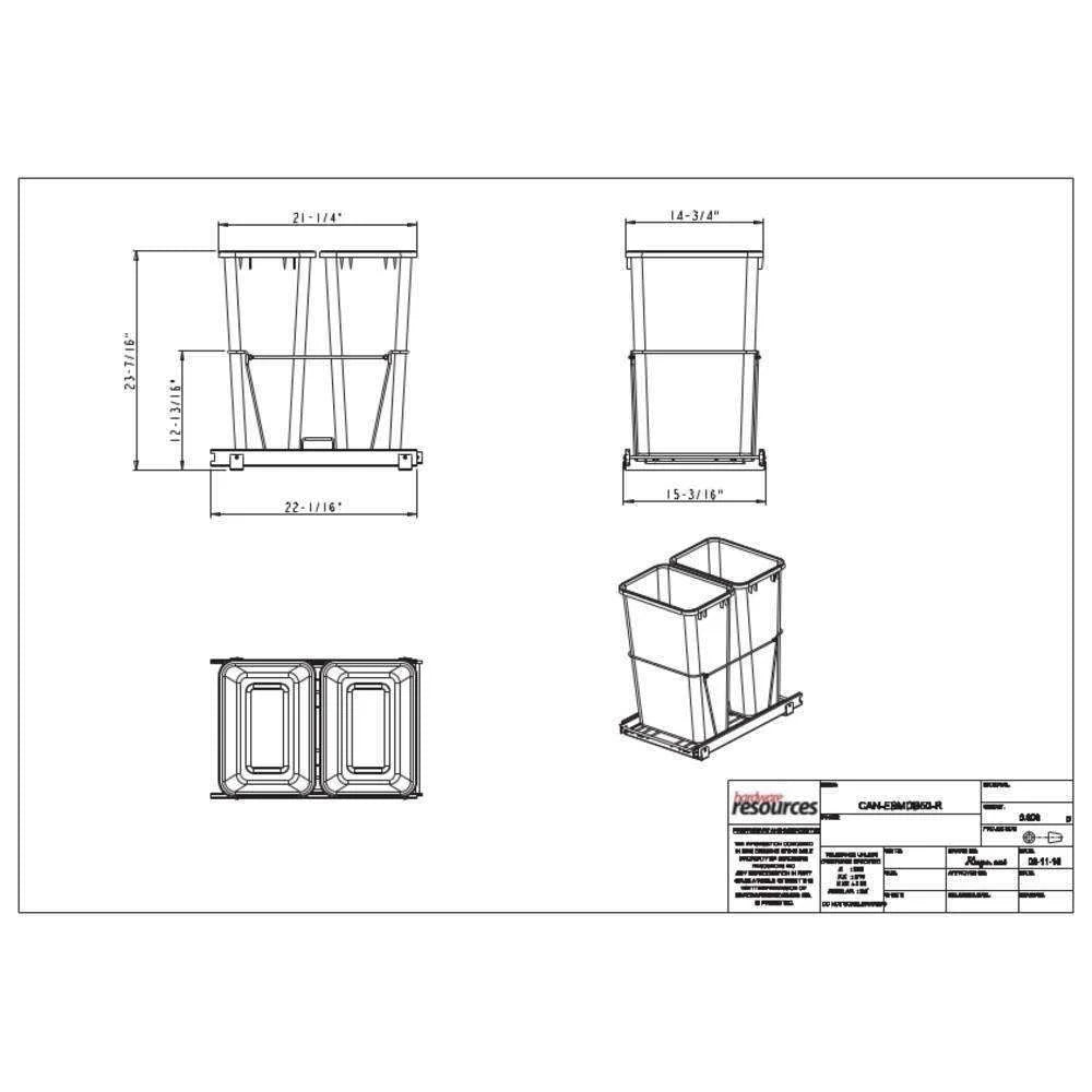 Double Pullout Waste Container System, Black - 50 quart I316