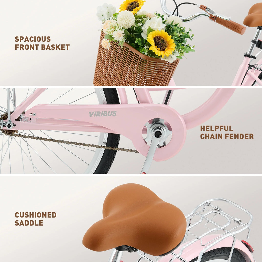 24 Inch City Cruiser Bicycle with Carbon Steel Frame Dual V Brakes Basket Y187509