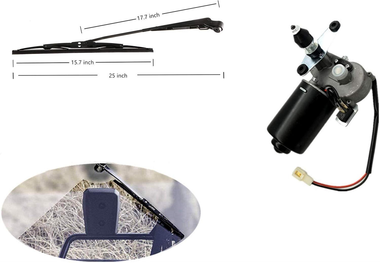 12V Universal Electric Windshield Wiper Motor Kit for UTV ATV Windshields, 110° Sweep, 17.7" Arm, 15.7" Blade Pack of 2 Q459