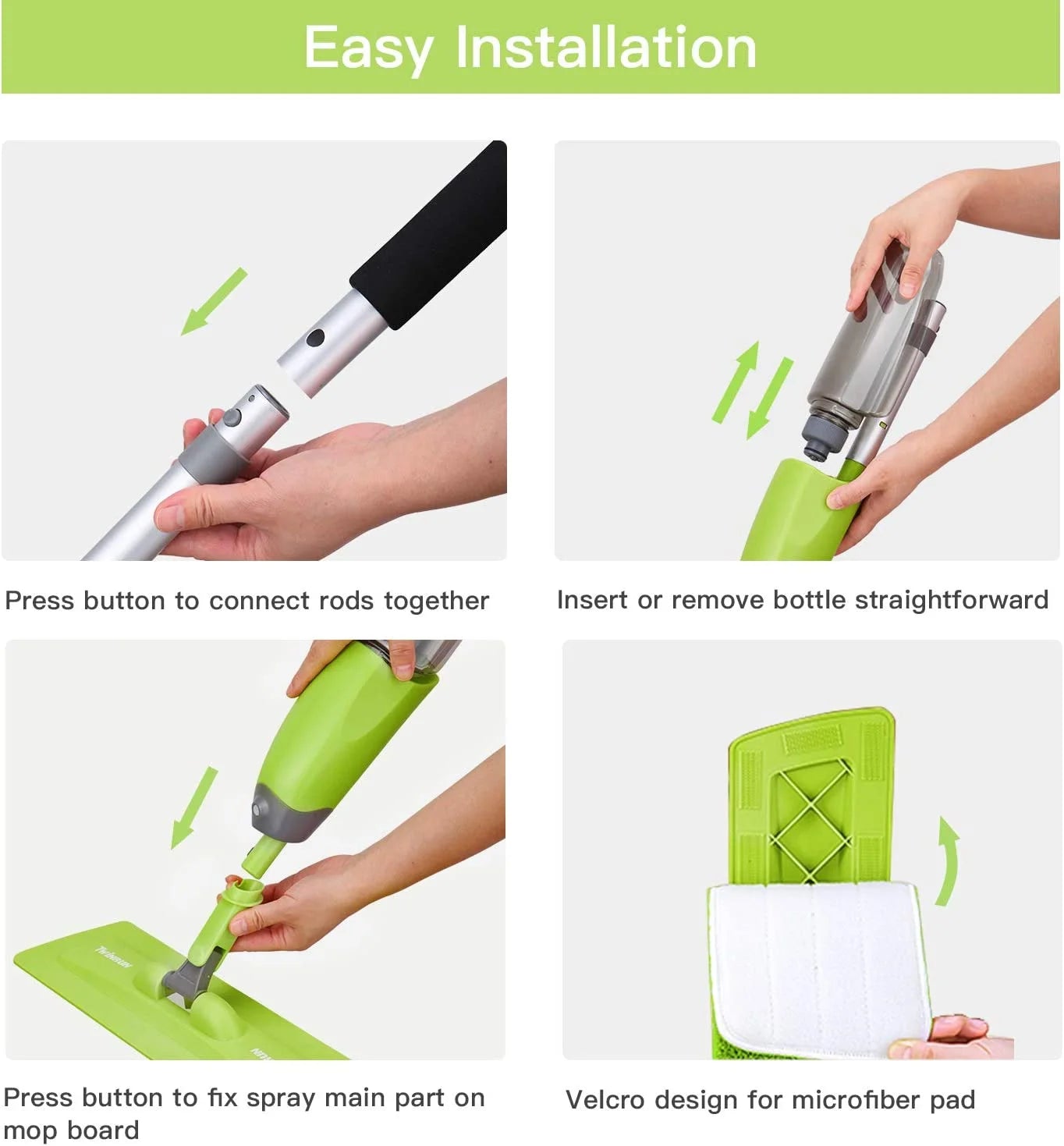 Microfiber Spray Mop with 2 Refillable Water Bottles, 4 Washable Mop Pads, 650 ml F714