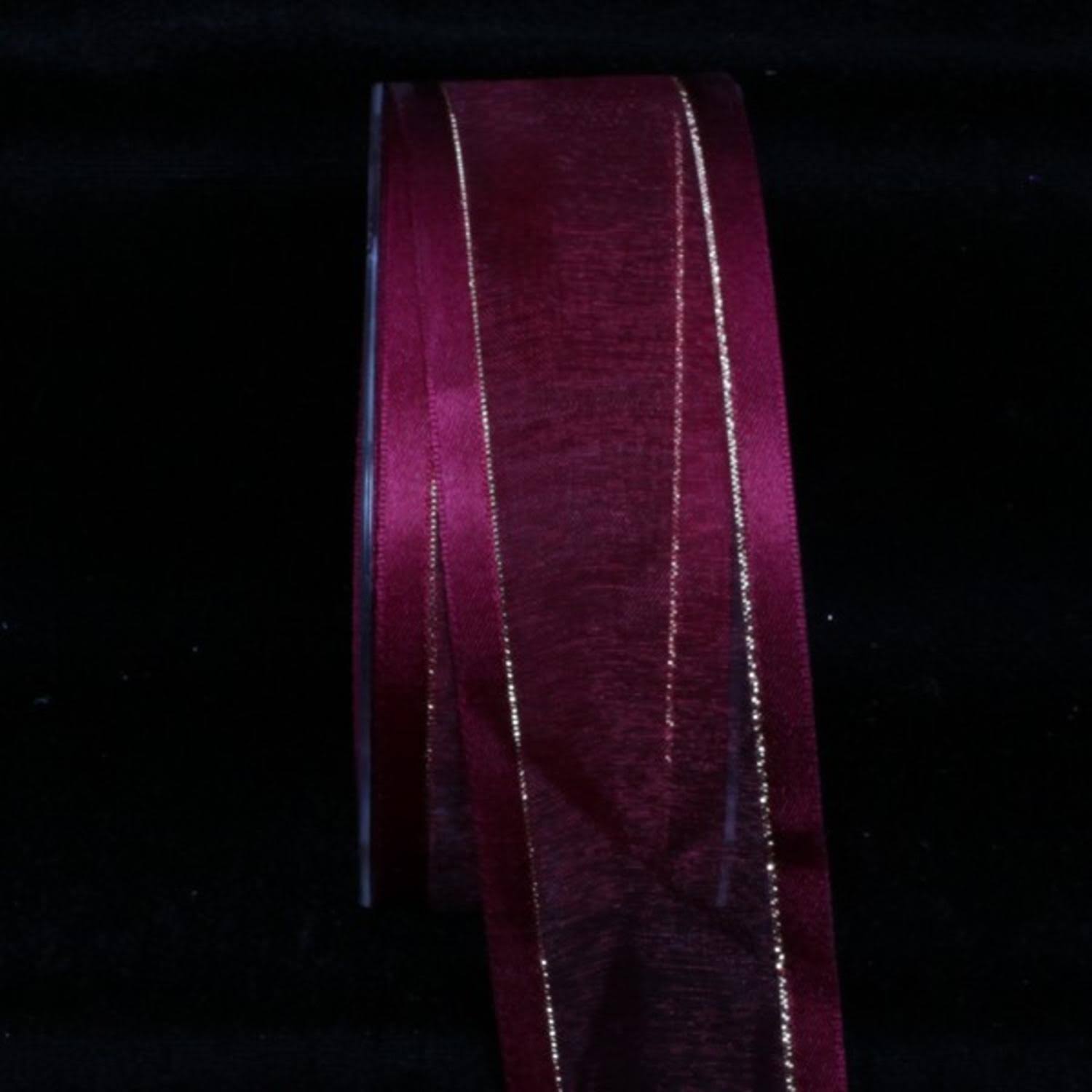 Wine Satin Edged Organdy with Gold Trim 1.5x22 x 30 Yards E299