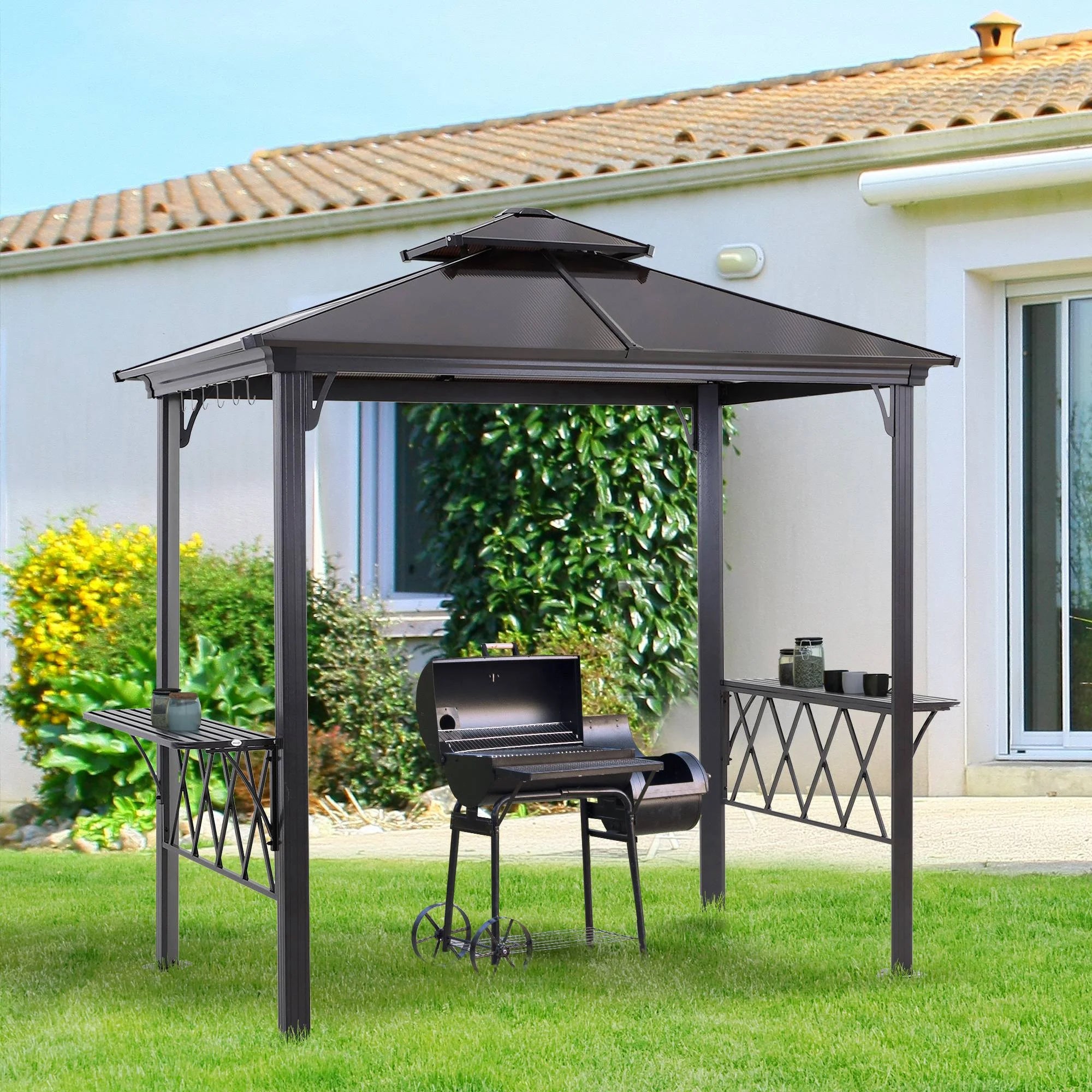 9' x 5' Hardtop BBQ Grill Gazebo with Polycarbonate Roof H412792