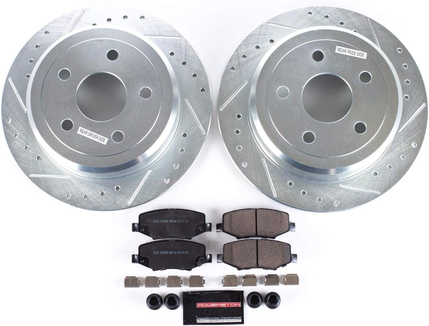 Rear Z23 Carbon Fiber Brake Pads with Drilled & Slotted Brake Rotors Kit T49572