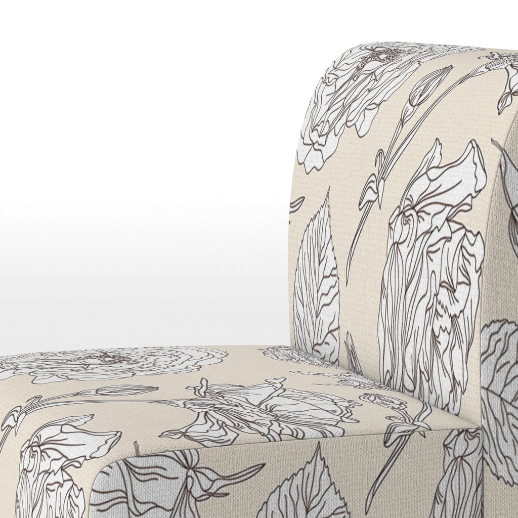 Beige Floral Upholstered Accent Chair and Arm Chair K338