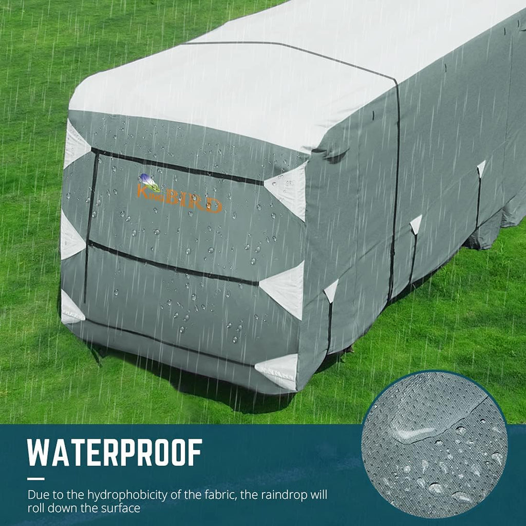 Extra-Thick 5 Layers Anti-UV Travel Trailer RV Cover with 2 Straps & 4 Tire Covers G6019