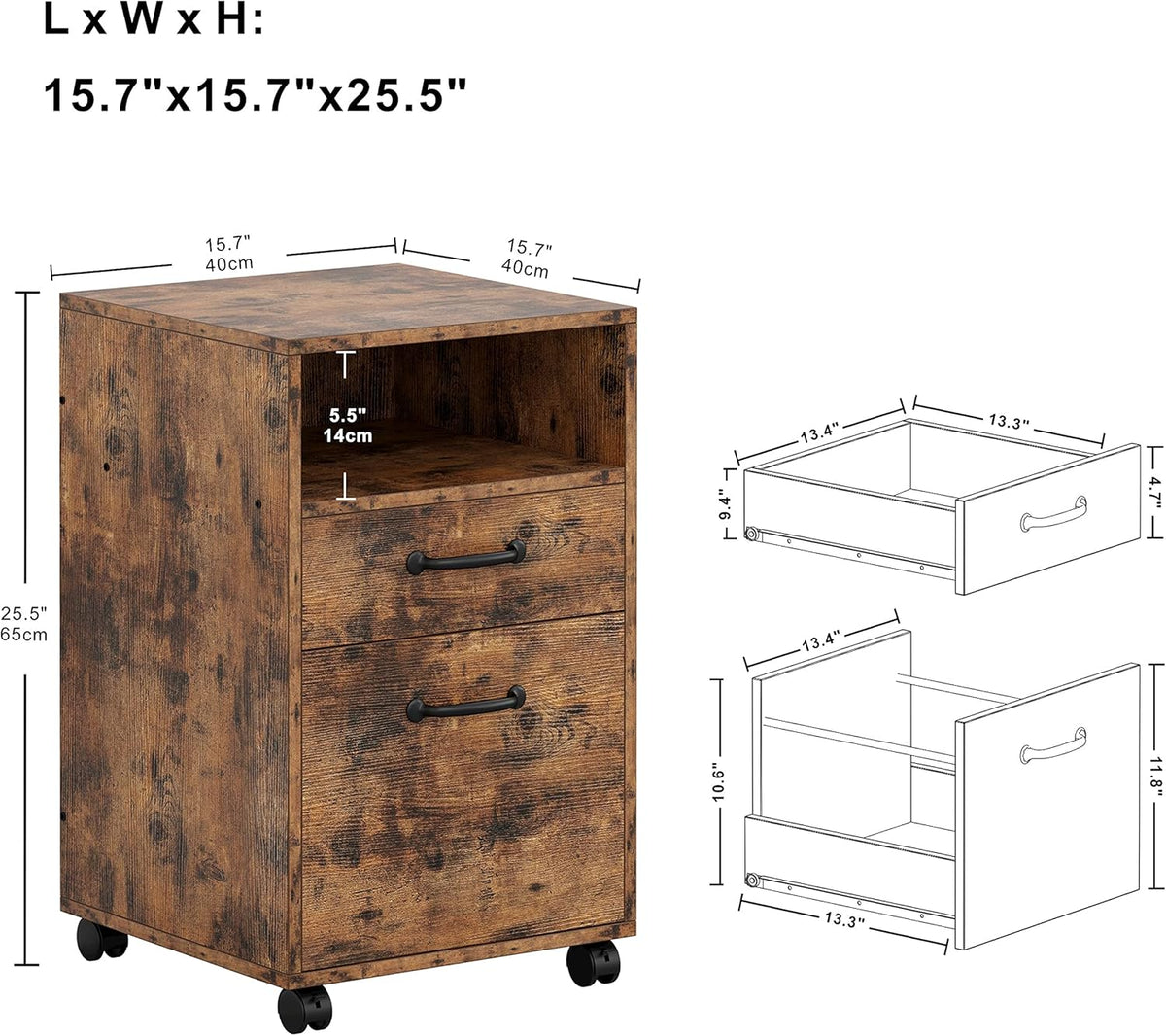 Vintage Brown Lateral Filing Cabinet with 2 Drawers J6616