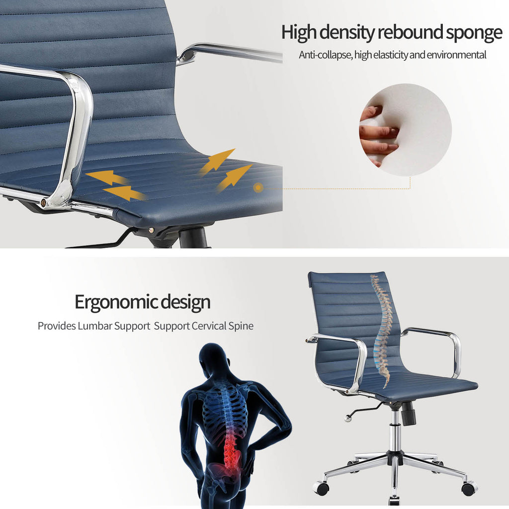 Mid Back Swivel Desk Chair with Armrest in Vegan Leather W179