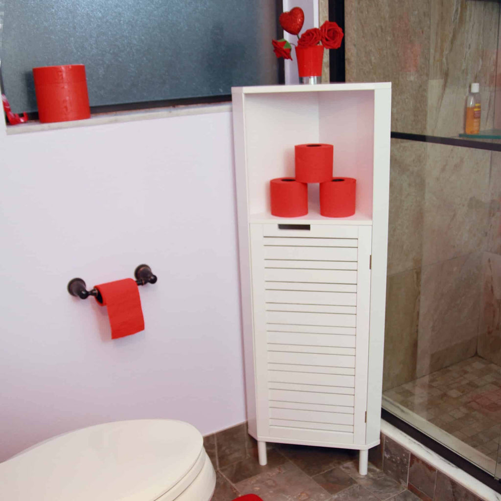 White Louver Door Bathroom Corner Cabinet F496