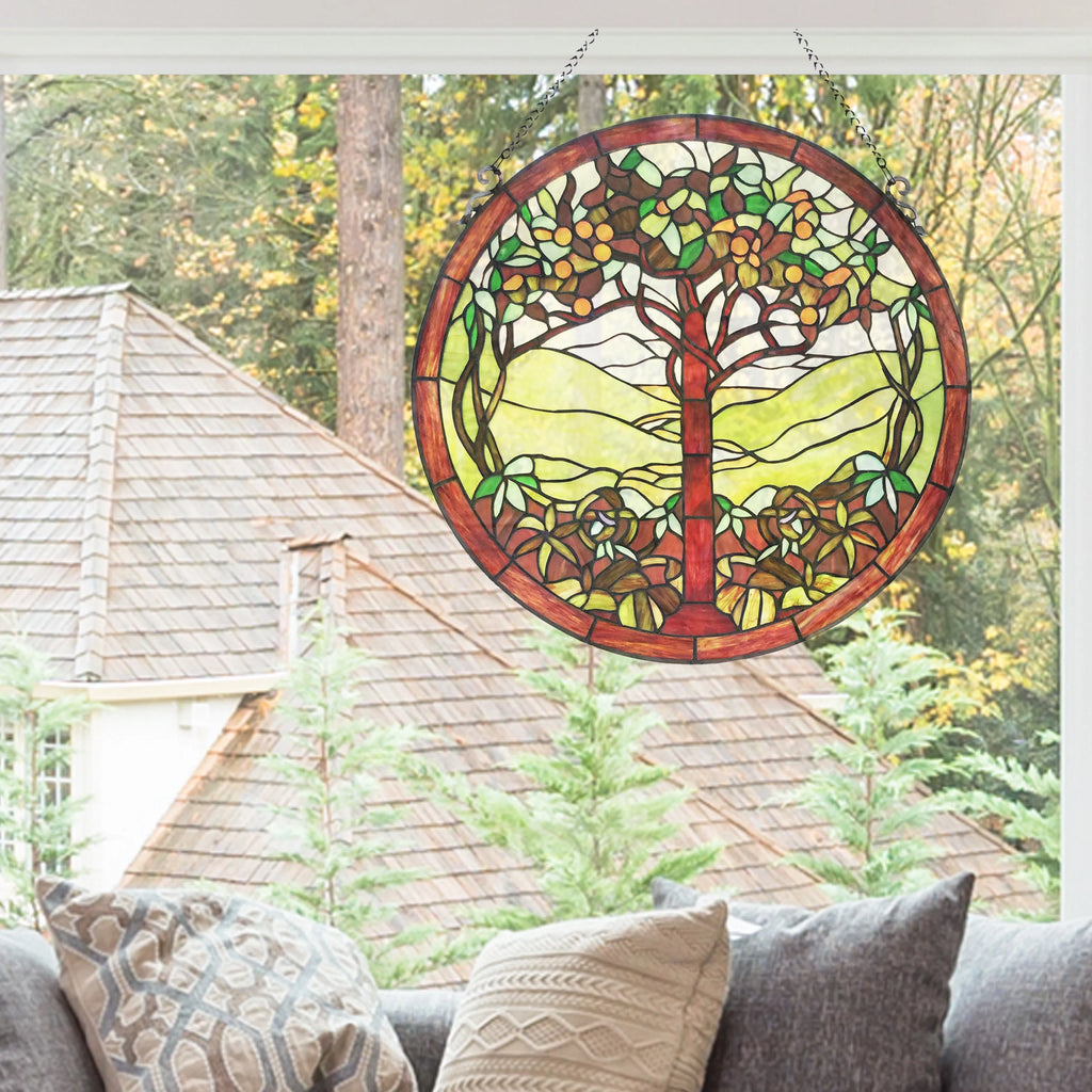 Tree of Life Stained Glass Window Panel in Green P368460