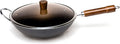 Carbon Steel Wok 12.59 Round Bottom Chinese Traditional Iron Pot with Detachable Wooden Handle Gift Pack of 2 O5221
