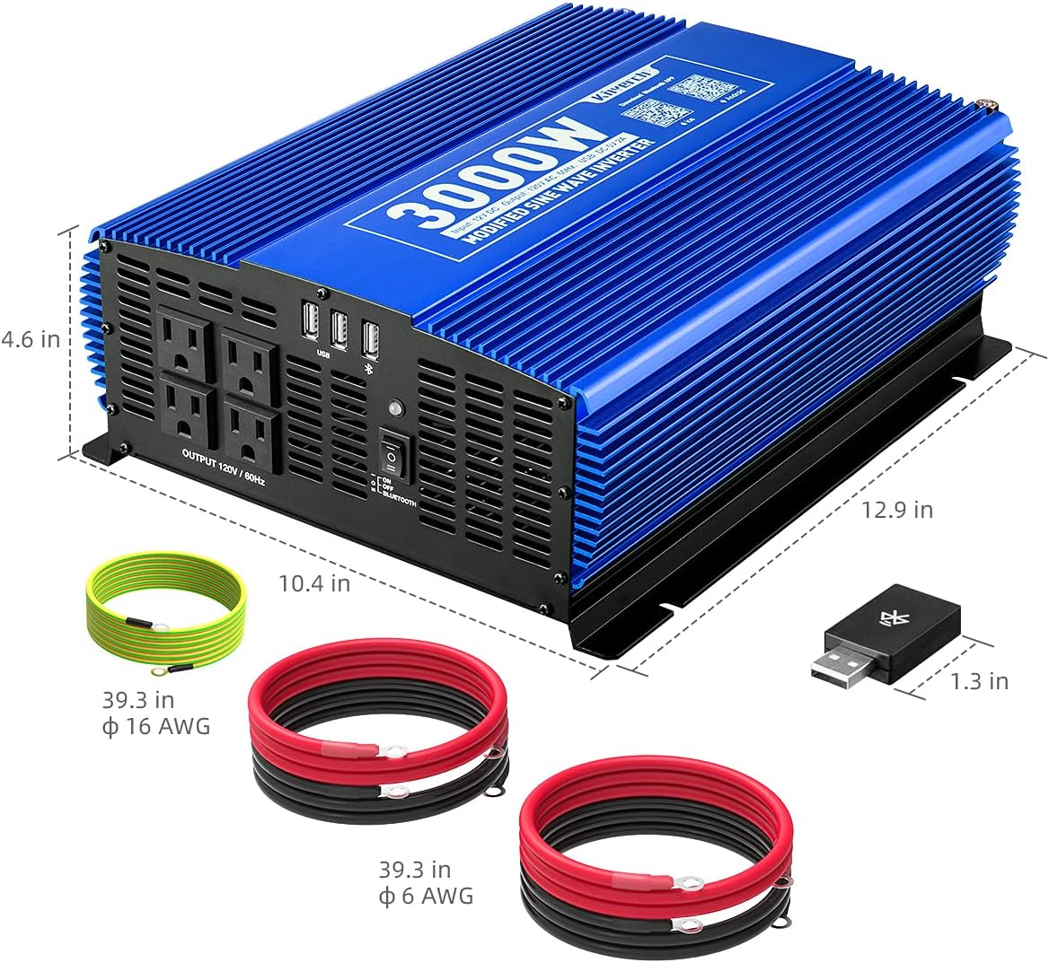 3000W Power Inverter DC12V to 110V AC Car Inverter with 4AC Outlets 2USB Port W45832
