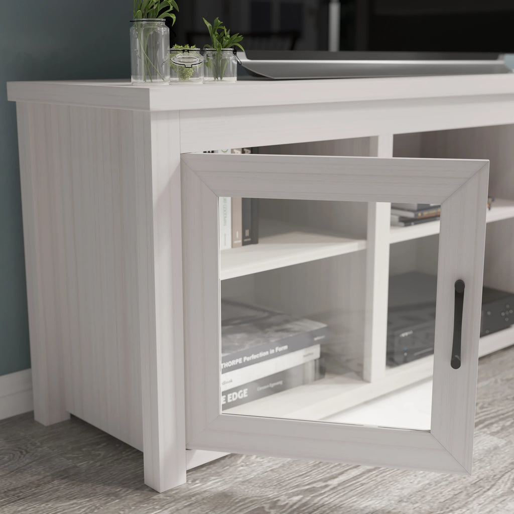 White Wash 65" TV Stand with Glass Doors and 3 Shelves C59293
