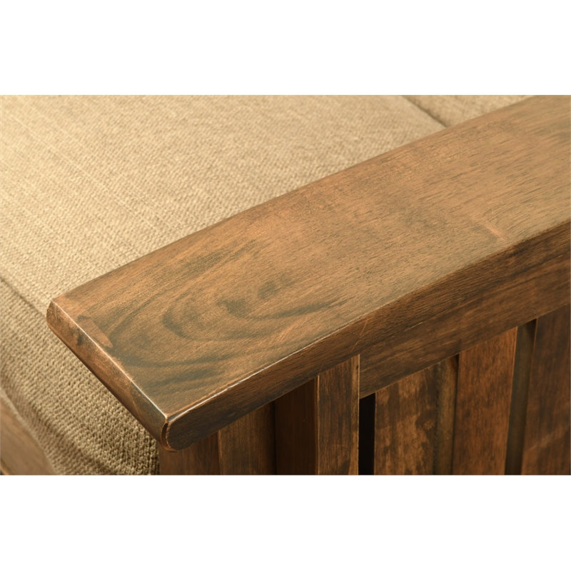 Walnut Futon with Drawers and Linen Gray Mattress Z1322