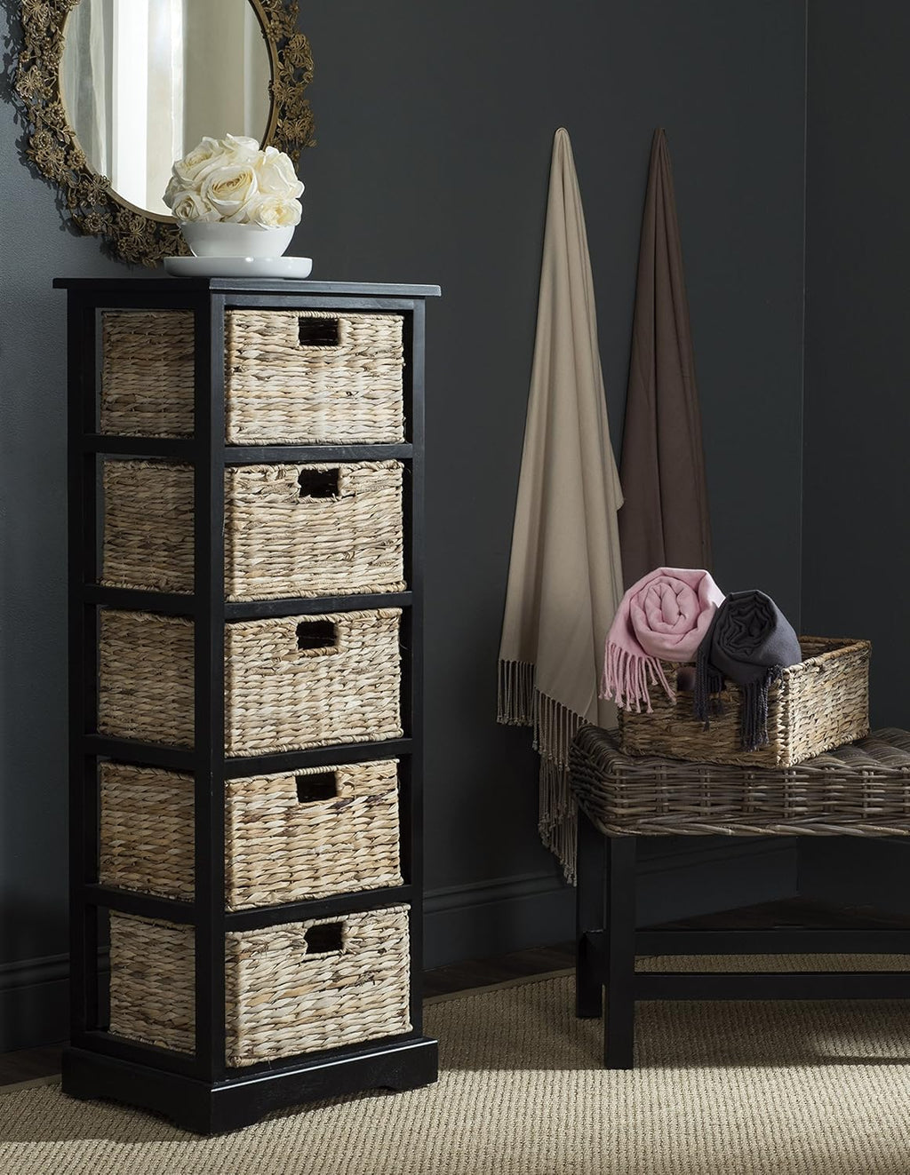 Wicker Basket Storage Tower Q2752