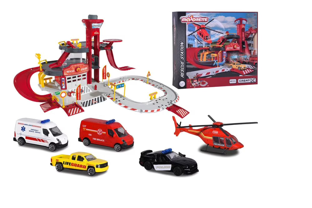 Rescue Station with 5 Vehicles Assortment, 1/64 scale Playset M281746