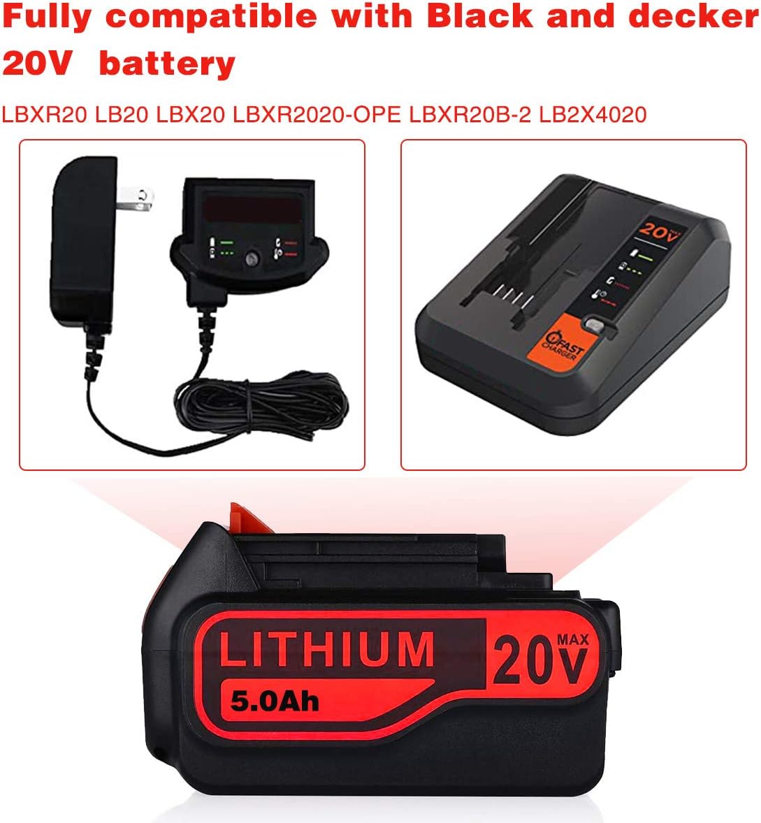 2Pack 5.0Ah 20V Lithium Replacement Battery for Black and Decker 20V P622124