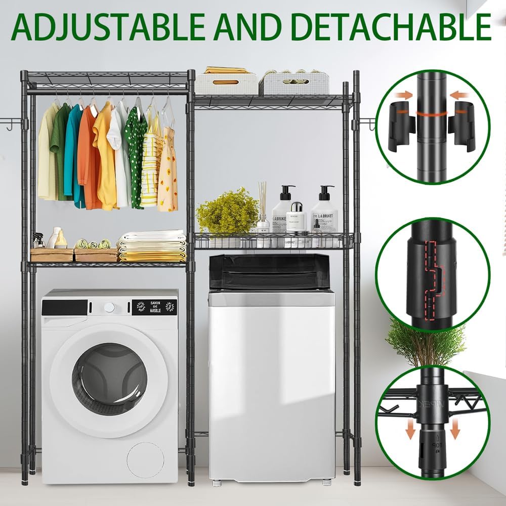 Black 4 Tiers Clothes Drying Rack with Adjustable Shelves T939