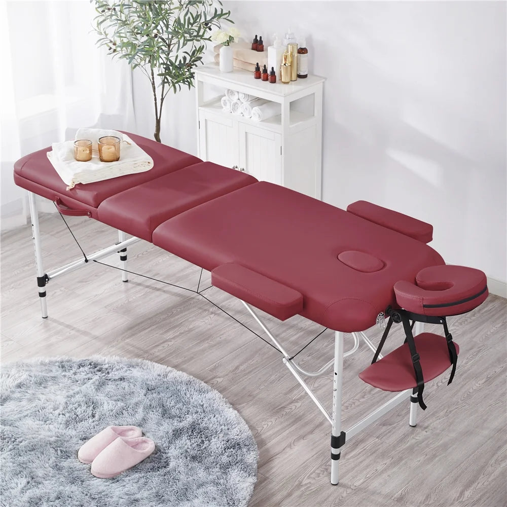 Burgundy Portable Massage Table with Backrest W77358