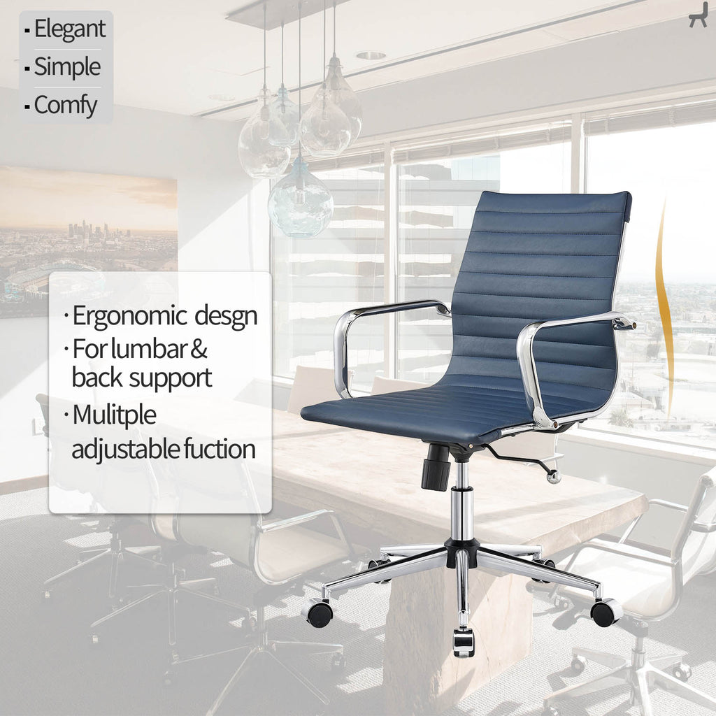 Mid Back Swivel Desk Chair with Armrest in Vegan Leather W179