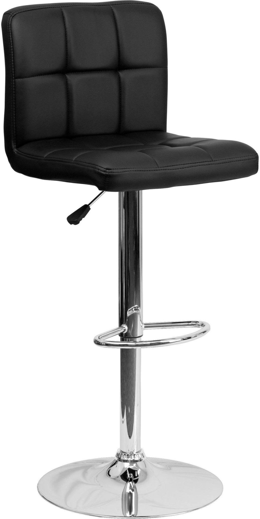 Black Quilted Vinyl Adjustable Height Barstool with Chrome Base F856083