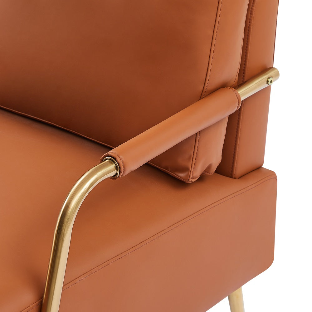 Brown Fabric 2-seater Loveseat Couch with Removable Back Cushion and Metal Leg P21067