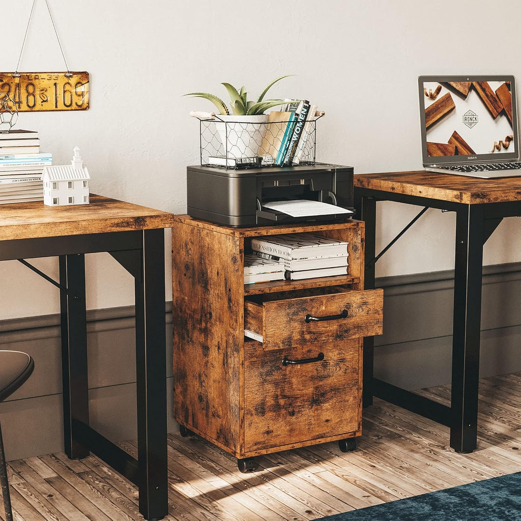 Vintage Brown Lateral Filing Cabinet with 2 Drawers J6616