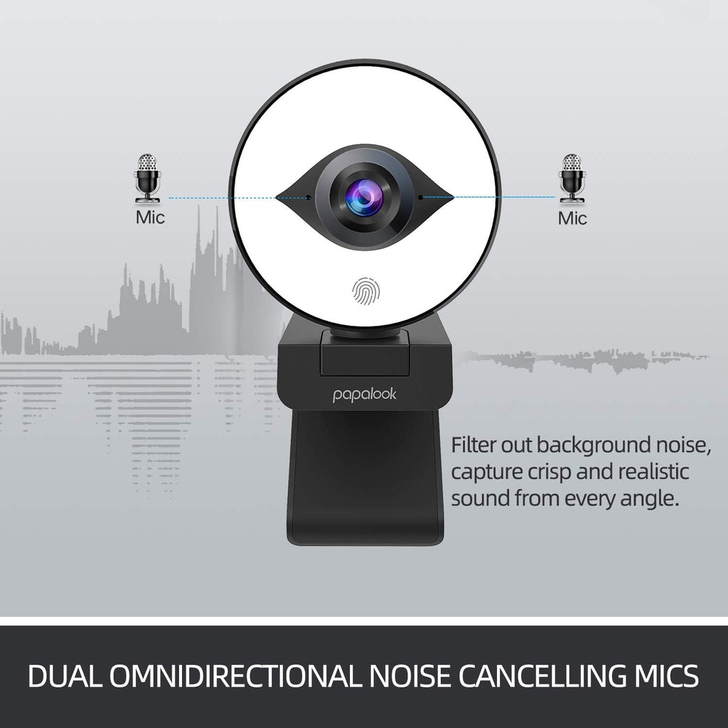 1080P Webcam with Ring Light and Tripod, Stereo Microphone K36729