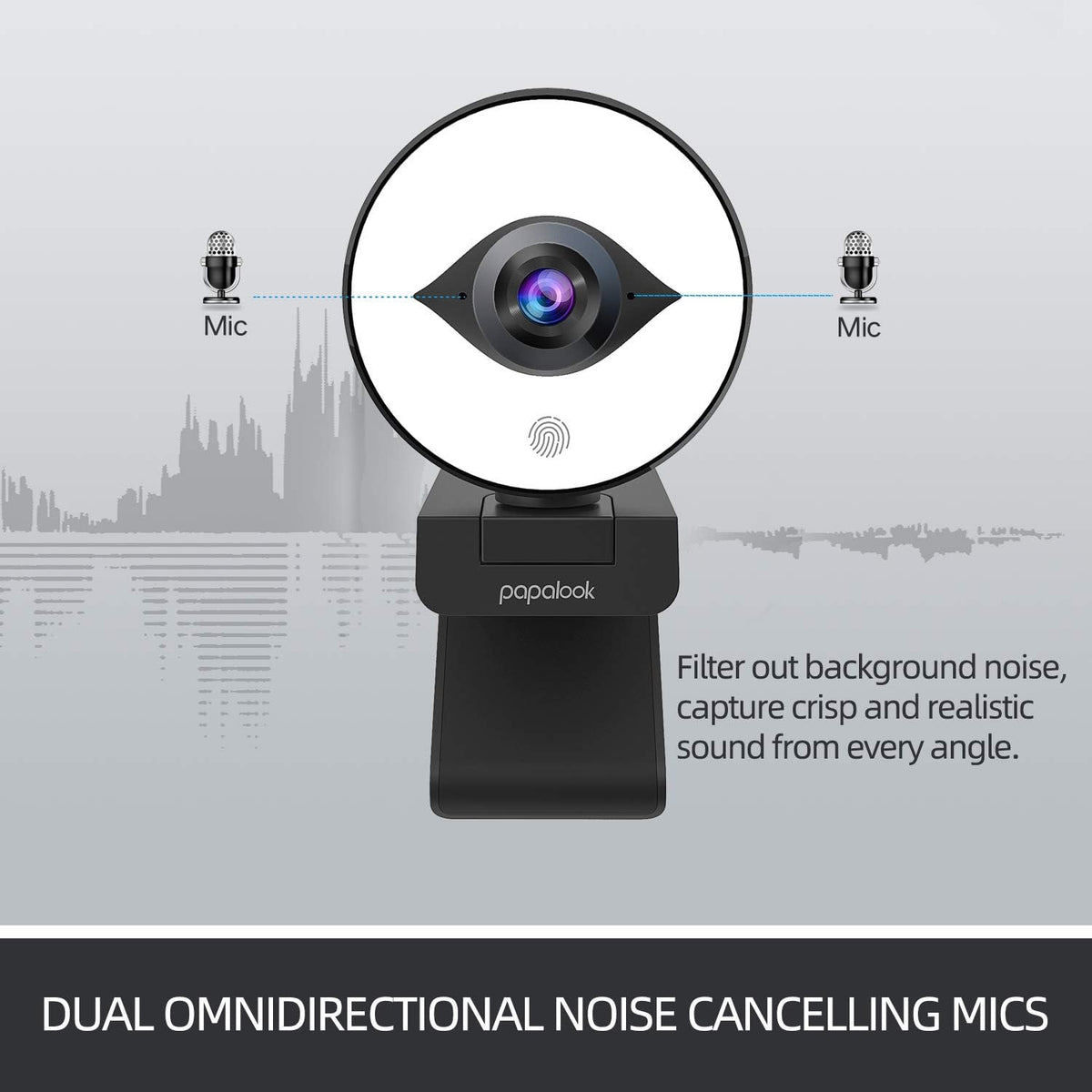 1080P Webcam with Ring Light and Tripod, Stereo Microphone K36729