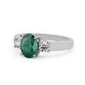 Oval Cut Emerald Three Stone Ring 14K White Gold Size 4 S947
