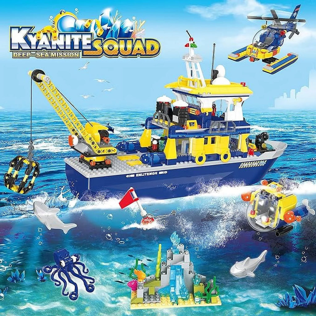 Ocean Exploration Ship Building Kit with Submarine and Helicopter, 753 Pieces V452