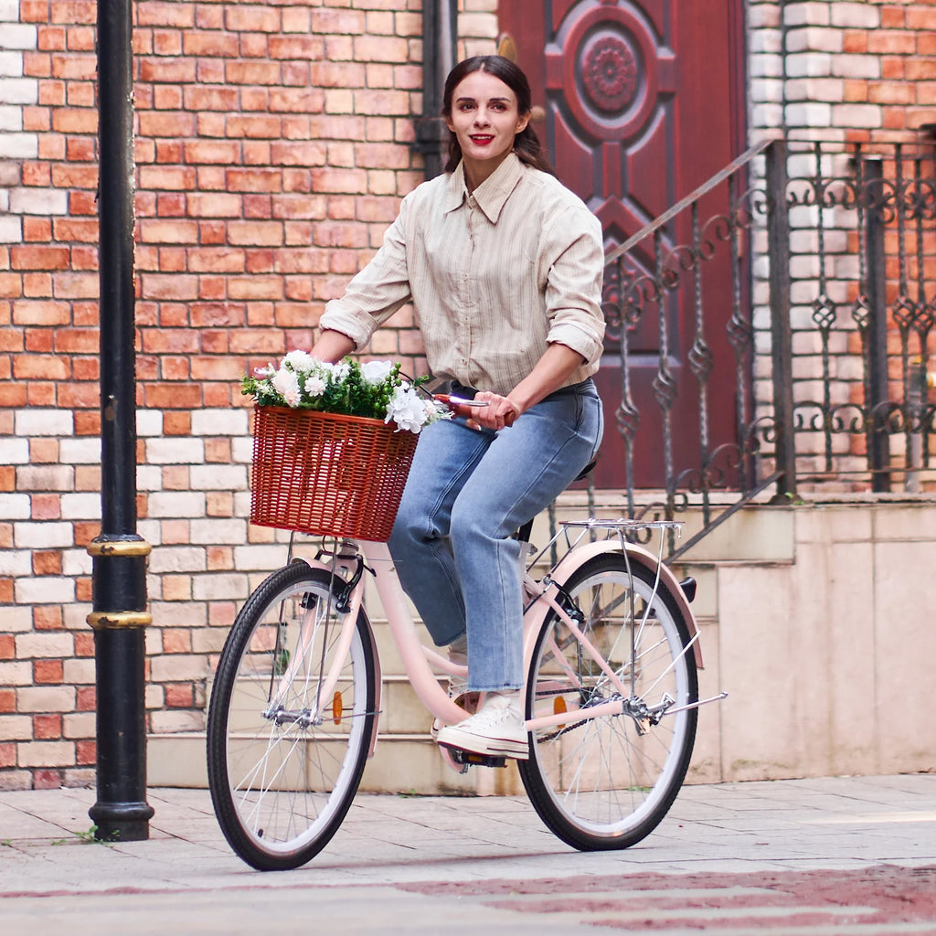 24 Inch City Cruiser Bicycle with Carbon Steel Frame Dual V Brakes Basket Y187509
