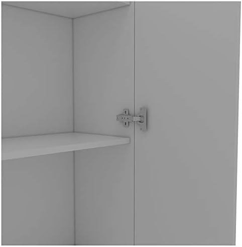 White & Light Oak Kitchen Tall Utility Storage Pantry Cabinet with Metal Handles K917604