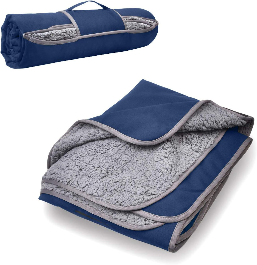 Navy Waterproof Sherpa Fleece Stadium Throw Blanket T1513