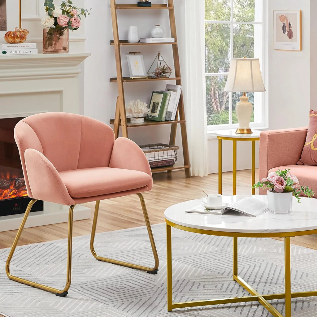 Flower Velvet Barrel Chair with Golden Metal Legs F652