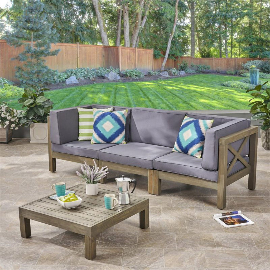 4 Piece Outdoor Acacia Wood Sofa Set in Gray E4372