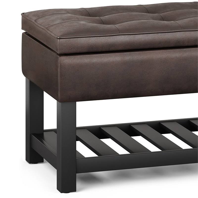 Distressed Brown Faux Leather Storage Ottoman Bench H9893