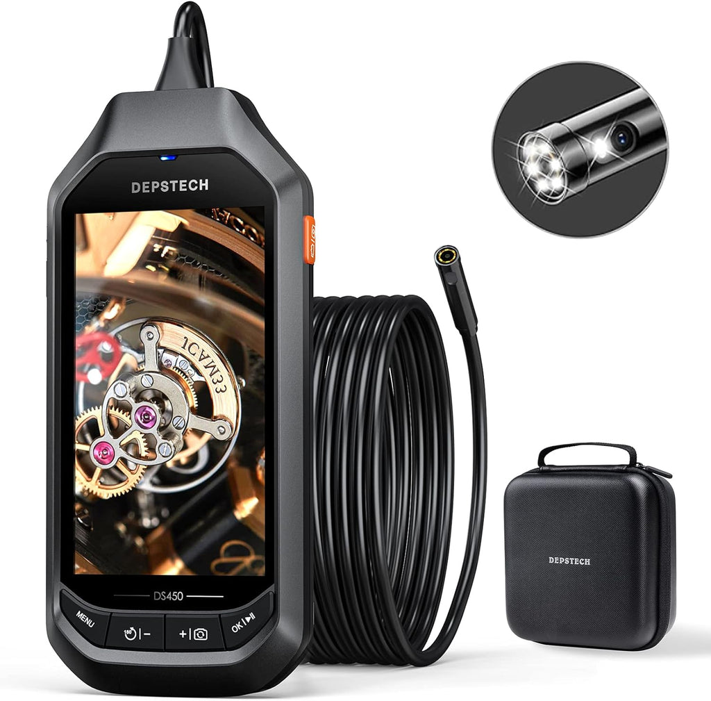 Dual-Lens 1080P HD Inspection Camera with Light, 7.9mm Industrial Borescope IP67 Waterproof, 16.5ft Semi-Rigid Cable M42392