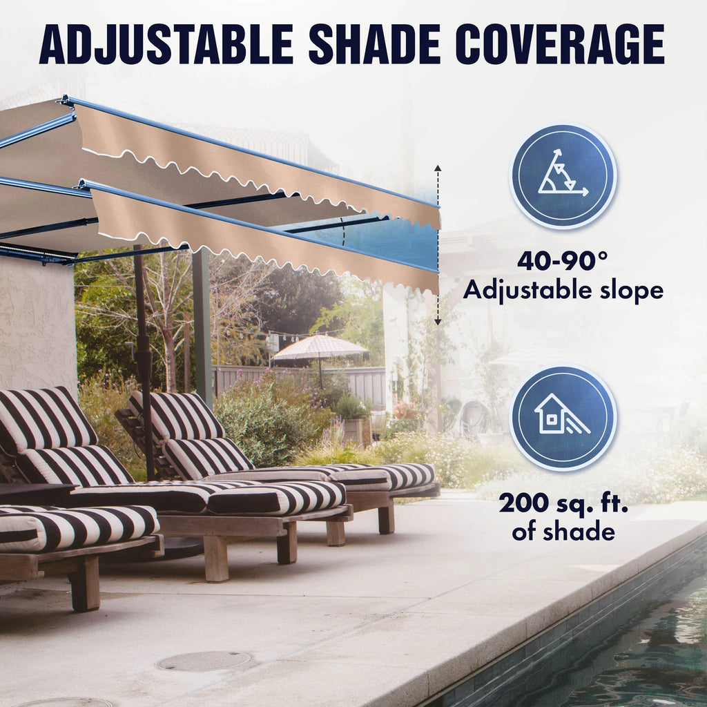 20' x 10' Gray Motorized Retractable Patio Awning with Remote Control Q536