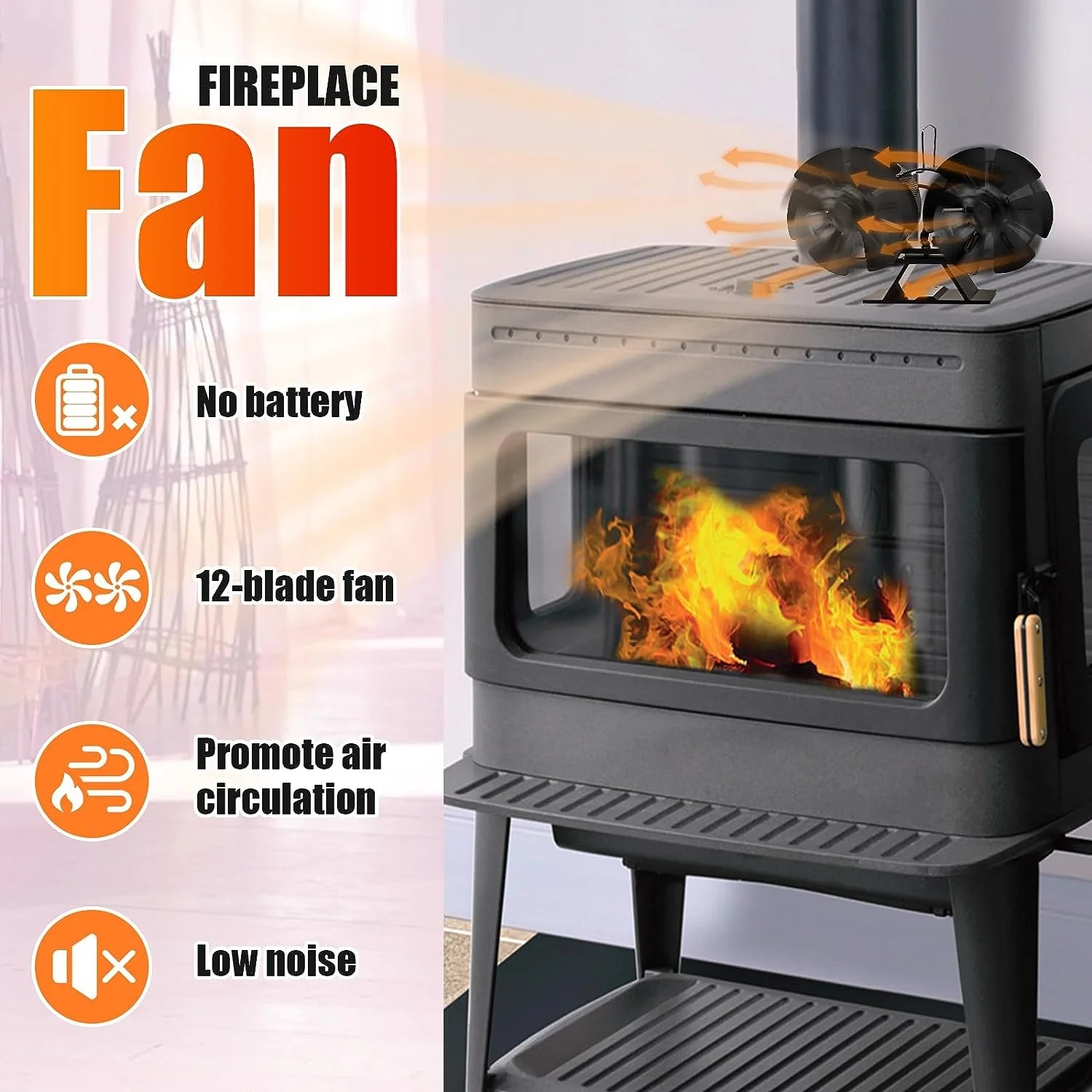 12 Blades Heat Powered Stove Fan with Bracket W60331
