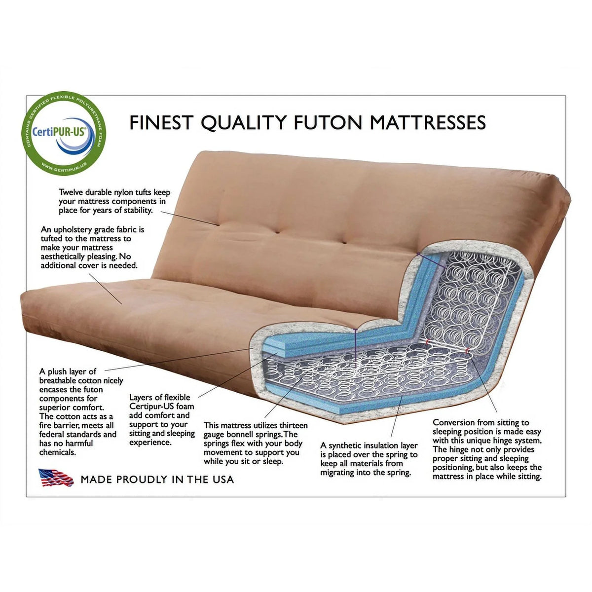 Walnut Futon with Drawers and Linen Gray Mattress Z1322